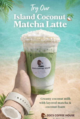 Iced coconut latte with creamy foam